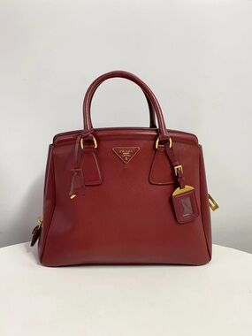 Prada Burgundy Saffiano Leather Satchel with Gold Hardware